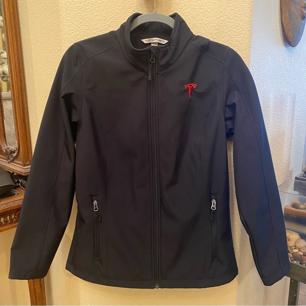 Port Authority Women Black TESLA Embroidery Fleece Lined Zip Jacket Size Medium